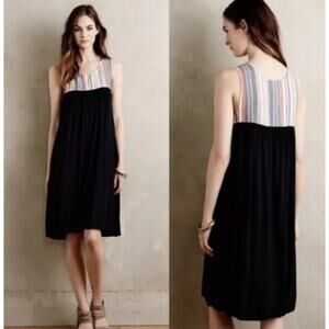 Porridge Anthropologie Navy Dress Striped Yoke, Size Small